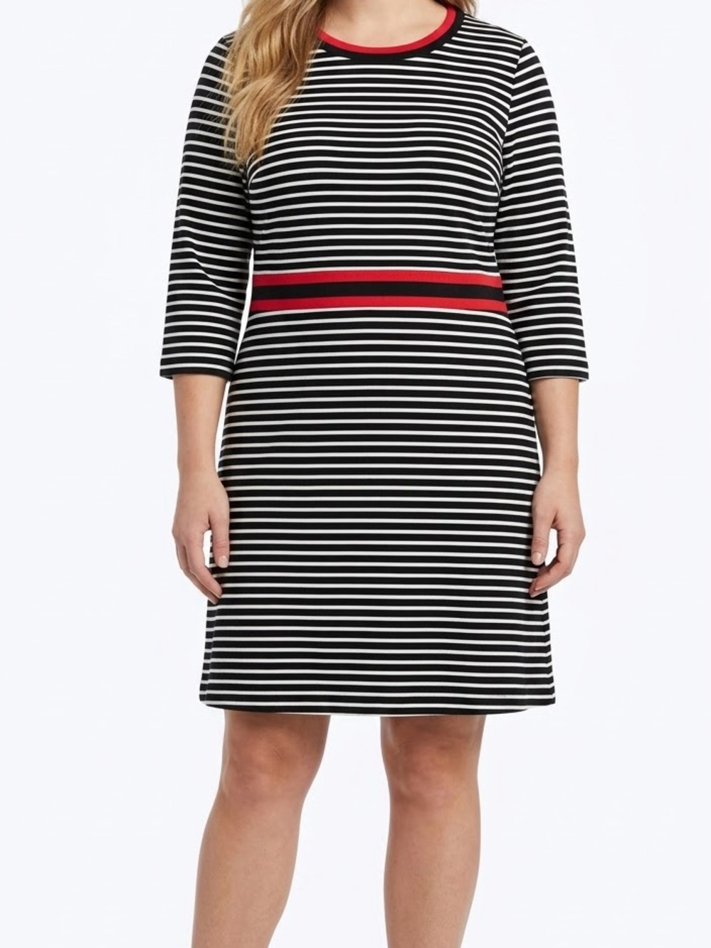 Draper James Black White Striped Midi Dress Red Waist Detail Size XXL 2XL